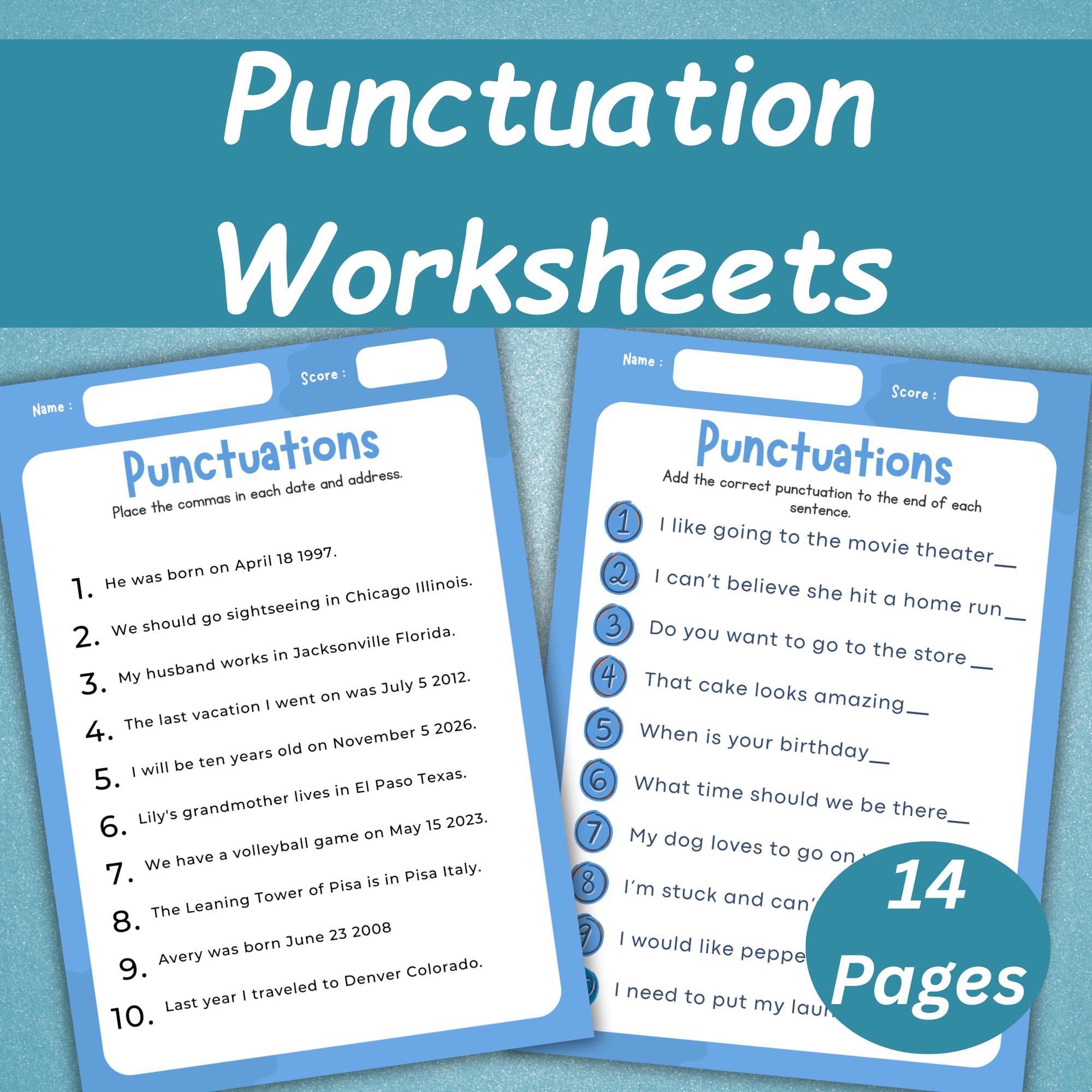 14 Punctuation Worksheets | Punctuation Practice Worksheets | Printable ...