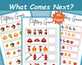 45 Pattern Worksheets For Kids - Kindergarten Pattern Workbook - Homeschool Learning - Fine Motor Skills - Preschool Pattern Recognition