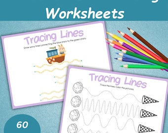 Preschool Line Tracing Worksheets | Handwriting Practice Activity | Printable Trace Line Busy Book | Homeschool Learning Quiet Time Activity
