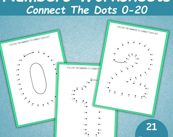 Number Tracing Worksheets | Connect the Dots Printable Pages | Number 0 to 20 Dot to Dot Preschool Worksheets | Homeschool Printable