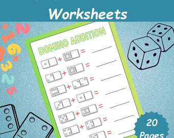 20 Domino Zusatz Arbeitsblätter | Ausdruckbare Mathe Arbeitsblätter | Vorschul-Mathe-Aktivität | Punkte zählen | Ergänzungspraxis Printable |