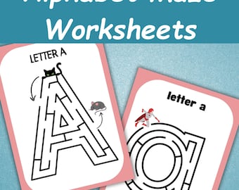 Alphabet Maze Worksheets: Letter Maze Puzzle Game, Home Schooling Practice Worksheet