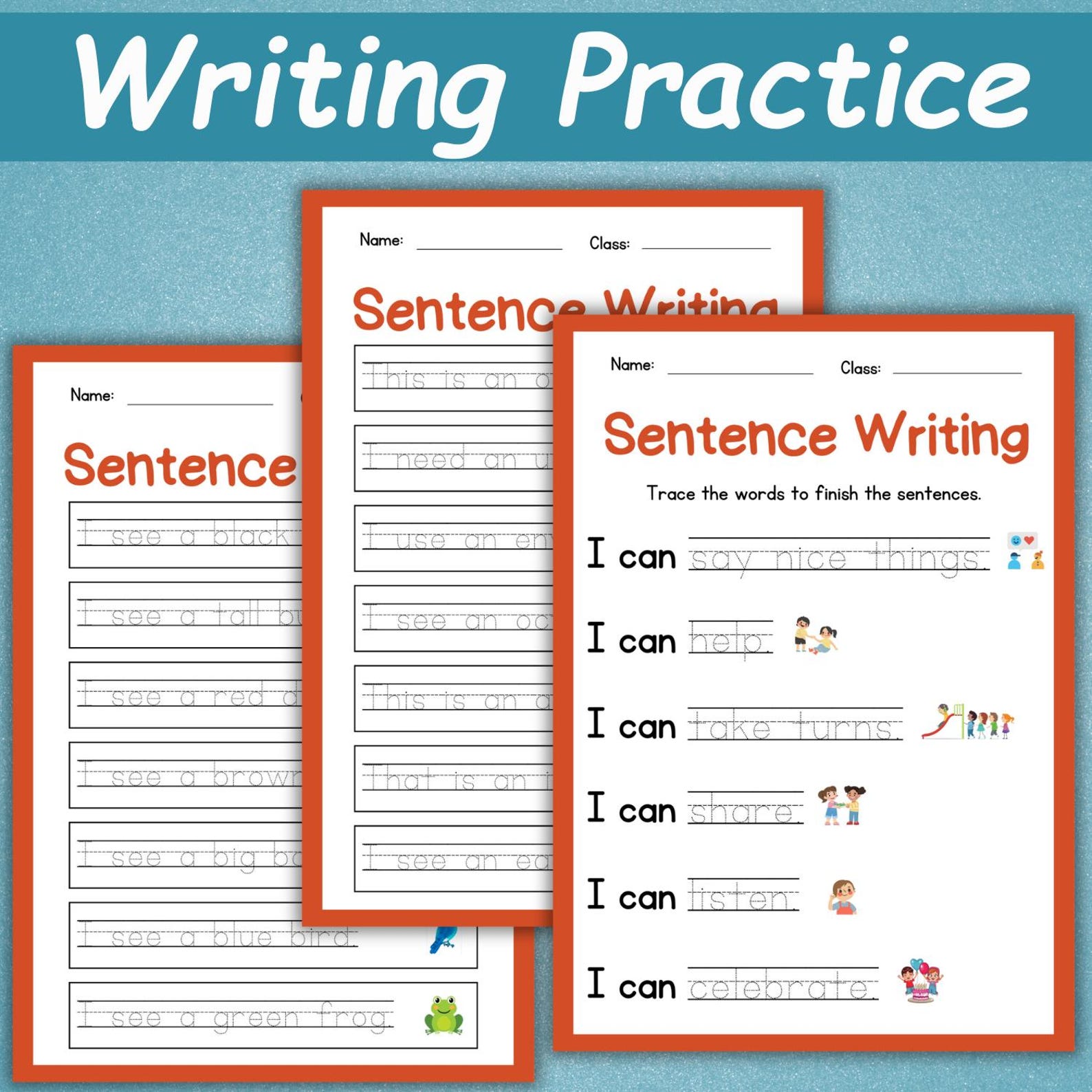 45 Sentence Writing Worksheets | Writing Practice Activity for Kids ...