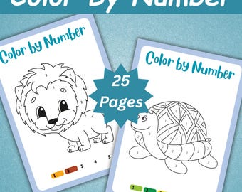 25 Color by Number Worksheets | Kids Color Activity Book | Preschool Paint by Numbers | Toddler Learning Binder | Educational Printable
