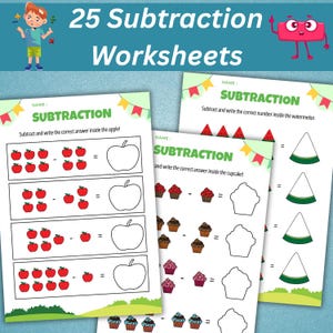 25 Subtraction Worksheets For Kids | Kindergarten Math Worksheets | Preschool Maths Workbook | First Grade Maths | Homeschool Activity Pages