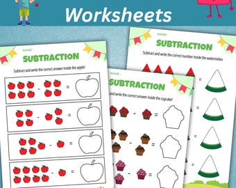 25 Subtraktions-Arbeitsblätter für Kinder | Kindergarten Mathe Arbeitsblätter | Mathe-Arbeitsbuch für die Vorschule | Erste Klasse Mathematik | Familienaktivitätsseiten