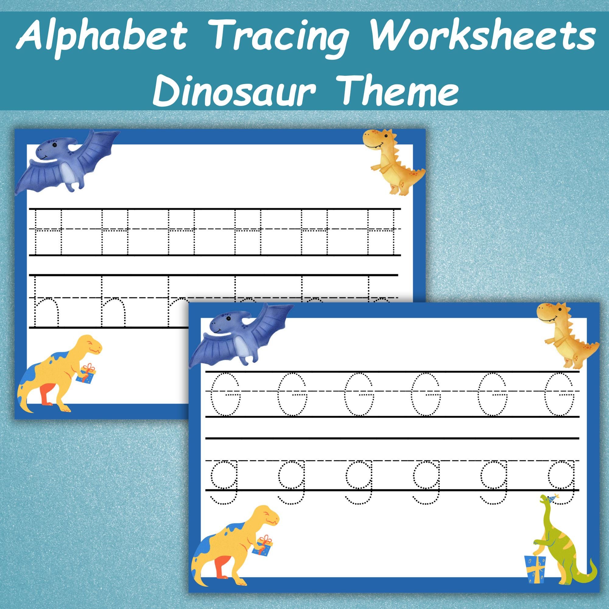 Dinosaur theme alphabet tracing workbook.