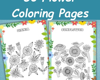50 Elegant Flower Coloring Pages | Floral Coloring Book | Kids Coloring Sheets | Preschool Toddler Coloring | Instant Download Printable PDF