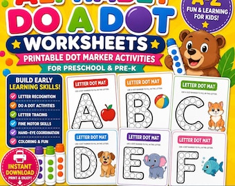 Alphabet Do A Dot Worksheets | Printable Dot Marker Activities for Preschool  Pre-K  | Letter Recognition & Fine Motor Skills PDF