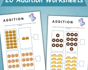 20 Addition Worksheets For Kids | Picture Addition Pages | Kindergarten Math Practice | Preschool Maths Resources | Toddler Busy Book
