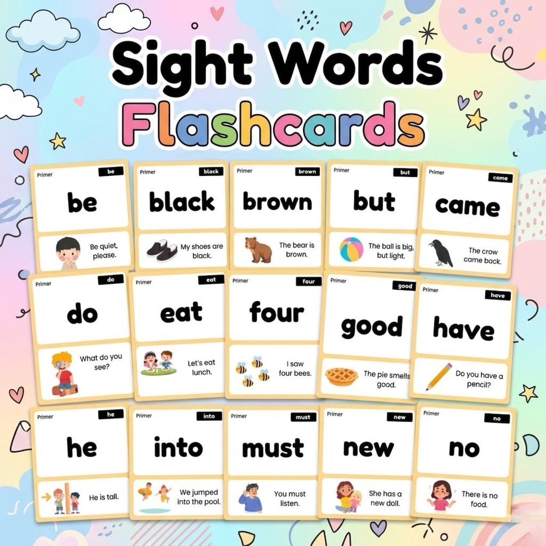 54 Sight Word Flashcards With Sentences | Learn Sight Words ...