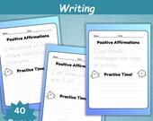 40 Positive Affirmation Pages | Preschool Tracing Worksheets | Handwriting Practice Sheets | Kids Writing Sentences | Homeschool Resources