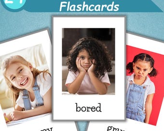 24 tarjetas de fotos con emociones para niños / Tarjetas imprimibles de emociones / Emociones reales de niños / Tarjetas de emociones para aprender emociones /