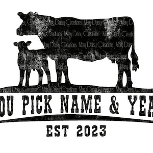 Personalized Cow and Calf Farm Sublimation Print Transfer Ready to Press