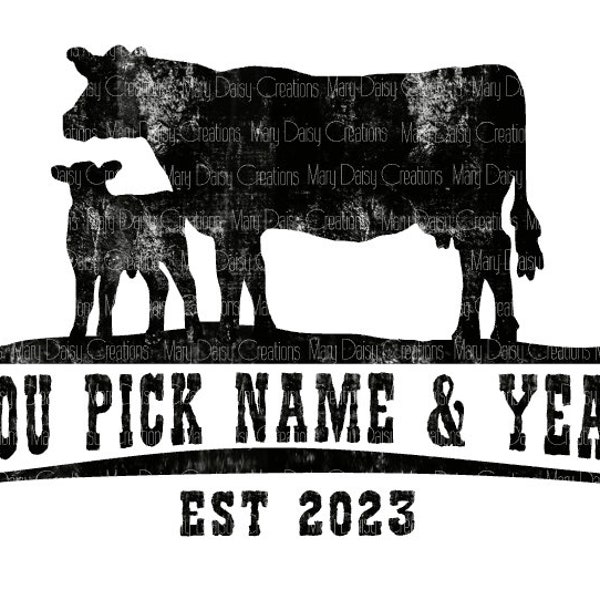 Personalized Cow and Calf Farm Sublimation Print Transfer Ready to Press
