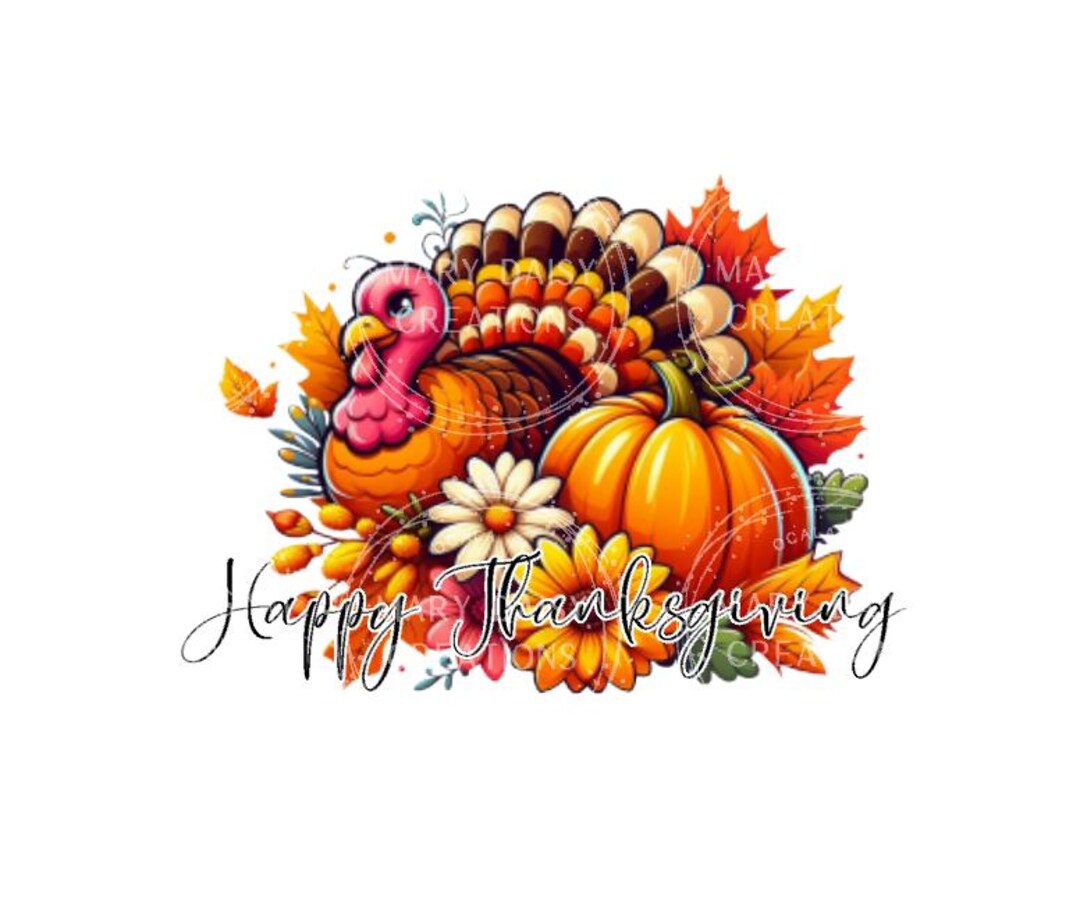 Happy Thanksgiving Turkey and Pumpkin Sublimation Print. Great for ...