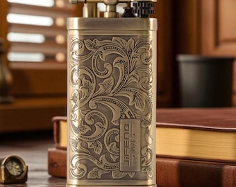 Refillable Brass Pipe Lighter – Vintage Butane Grinding Wheel, Tamper Tool