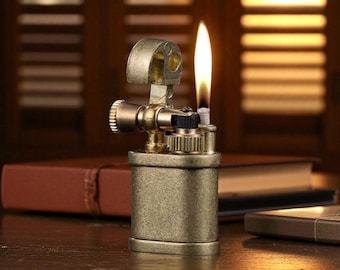 Briquet coupe-vent rétro : allume-feu de poche rechargeable - finition antique