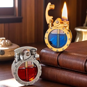 Steampunk Gear Style Lighter – Refillable Metal Flame | Unique Retro Pocket Lighter for Him | Cool Windproof Gift | Collectible Fire Starter