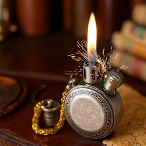 Vintage Style Refillable Lighter – Retro Kerosene Flame | Grinding Wheel Ignition | Pocket Size Metal Gift for Him | Gold Silver Collectible
