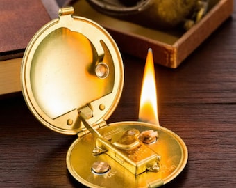 Matte Black Kerosene Lighter: Refillable Brass Pocket Flame, Windproof