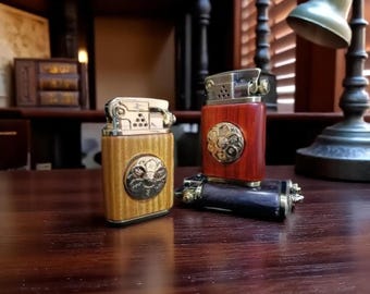 Vintage Rosewood Kerosene Lighter: Windproof Auto-Ignition, Refillable