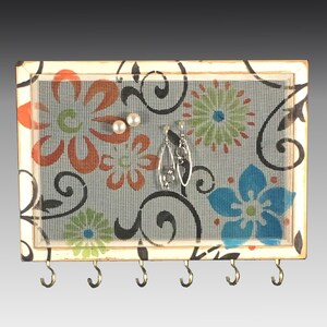 Hanging Earring Holder | Shabby Chic Jewelry Display | Wood Frame Necklace Holder | Mesh Earring Organizer | Hand Painted Design