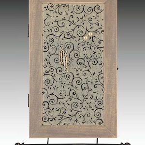 Wall Mounted Jewelry Box | Wood Frame Earring Holder | Hanging Necklace Holder | Hand Painted Heart Swirl Design