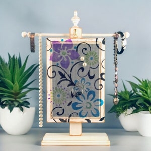 Stud Earring Holder | Wood Frame Jewelry Organizer | Boho Chic Earring Display | Table Top Jewelry Stand | Hand Painted FLORAL SCROLL Design