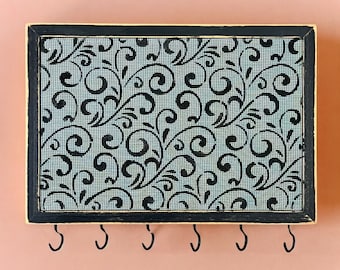 Stud Earring Holder | Wood Frame Necklace Holder | Mesh Earring Organizer | Hanging Jewelry Storage | Hand Painted CURLZ Design