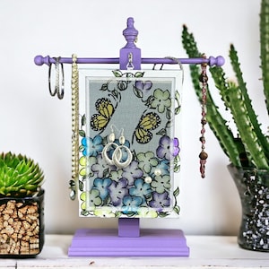 Stud Earring Holder | Wood Frame Jewelry Organizer | Earring Display | Table Top Necklace Stand | Hand Painted BUTTERFLIES Design