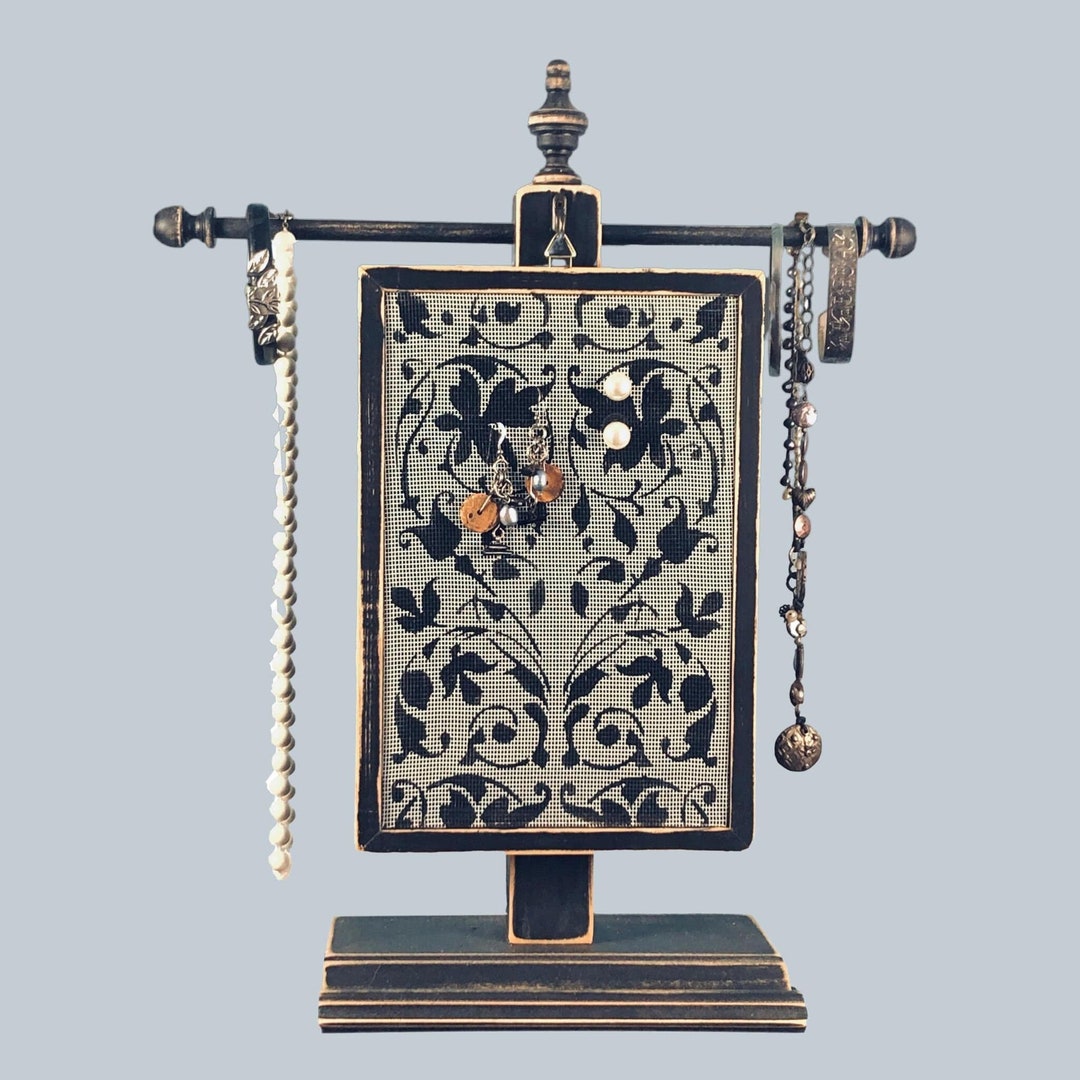 Stud Earring Holder Wood Frame Jewelry Organizer Table Top Necklace