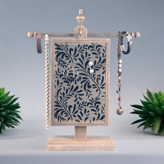 Shabby Chic Earring Holder | Wood Frame Jewelry Organizer | Table Top Earring Stand | Necklace Holder | Hand Painted TWIGS Design