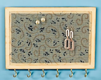 Stud Earring Holder | Wood Frame Necklace Holder | Earring Organizer | Bracelet Holder |Hanging Jewelry Storage | Hand Painted SWIRL Design