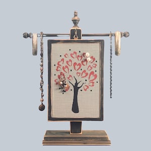 Stud Earring Holder | Wood Frame Jewelry Organizer | Shabby Chic Necklace Stand | Earring Display | Hand Painted HEART TREE Design