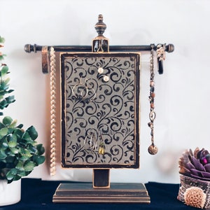Hand Painted Jewelry Organizer | Pierced Earring Holder & Necklace Tree | Stunning Tabletop Display for Jewelry Display | Shabby Chic Holder