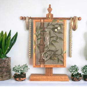 Earring Holder | Wood Frame Jewelry Organizer & Mesh Display | Easy Access Tabletop Earring Tree | Earring Organizer for Pierced Earrings