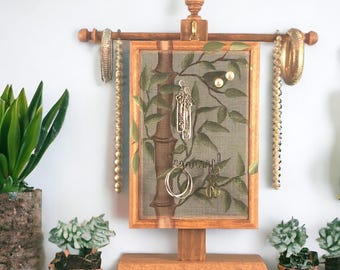 Earring Holder | Wood Frame Jewelry Organizer & Mesh Display | Easy Access Tabletop Earring Tree | Earring Organizer for Pierced Earrings