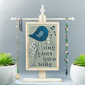 Wooden Pierced Earring Holder | Hand Painted Jewelry Organizer | Standing Earring Display  | Unique Necklace Holder | Made in USA