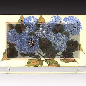 Wall Hanging Earring Holder | Wood Frame Jewelry Organizer | Necklace Holder | Shabby Chic Earring Organizer | Hand Painted HYDRANGEA Design