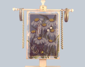 Stud Earring Holder  | Wood Frame Jewelry Organizer | Table Top Necklace Stand | Boho Chic Earring Organizer | Hand Painted DAISIES Design