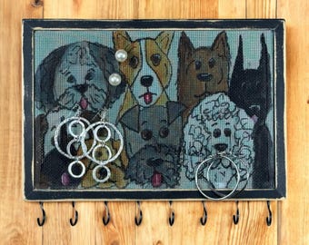 Handmade Jewelry Organizer Wall Mount Earring Holder Necklace Storage Solution Wall Hanging Jewelry Display Pet Lovers Gift German Shepherd
