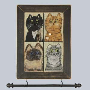 Stud Earring Holder | Shabby Chic Earring Display | Hanging Earring Organizer & Necklace Holder | Hand Painted CATS Design