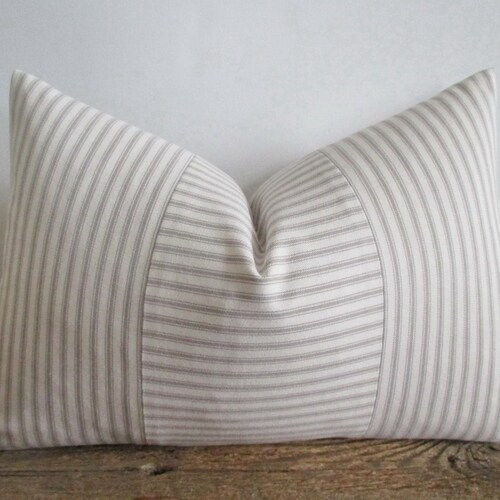 Lumbar Pillow Cover Light Grey Ticking Vertical & Horizontal Etsy