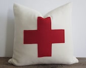 Wool Pillow Cover 16 x 16 Red Swiss Cross Choose Black White Bronze Dark Green Cross