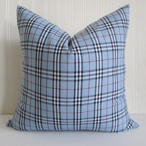 Pillow Cover Tartan Plaid Blue Black White Red Invisible Zipper Both Sides image 1