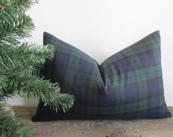 Lumbar Pillow Cover Black Watch Tartan Plaid Fabric on Both Sides Zipper