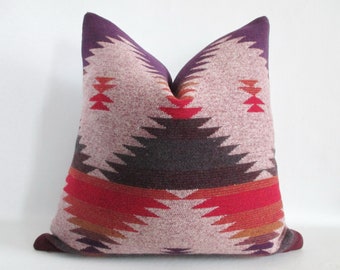 Aztec Pillow Cover 18 x 18 Desert Sunset Colours Poly Wool Blend Super Soft Cuddly Same Fabric on Both Sides Invisible Zipper