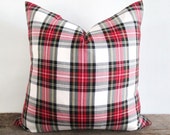 Pillow Cover Stewart Modern White Tartan Plaid Zipper Opening 18 x 18