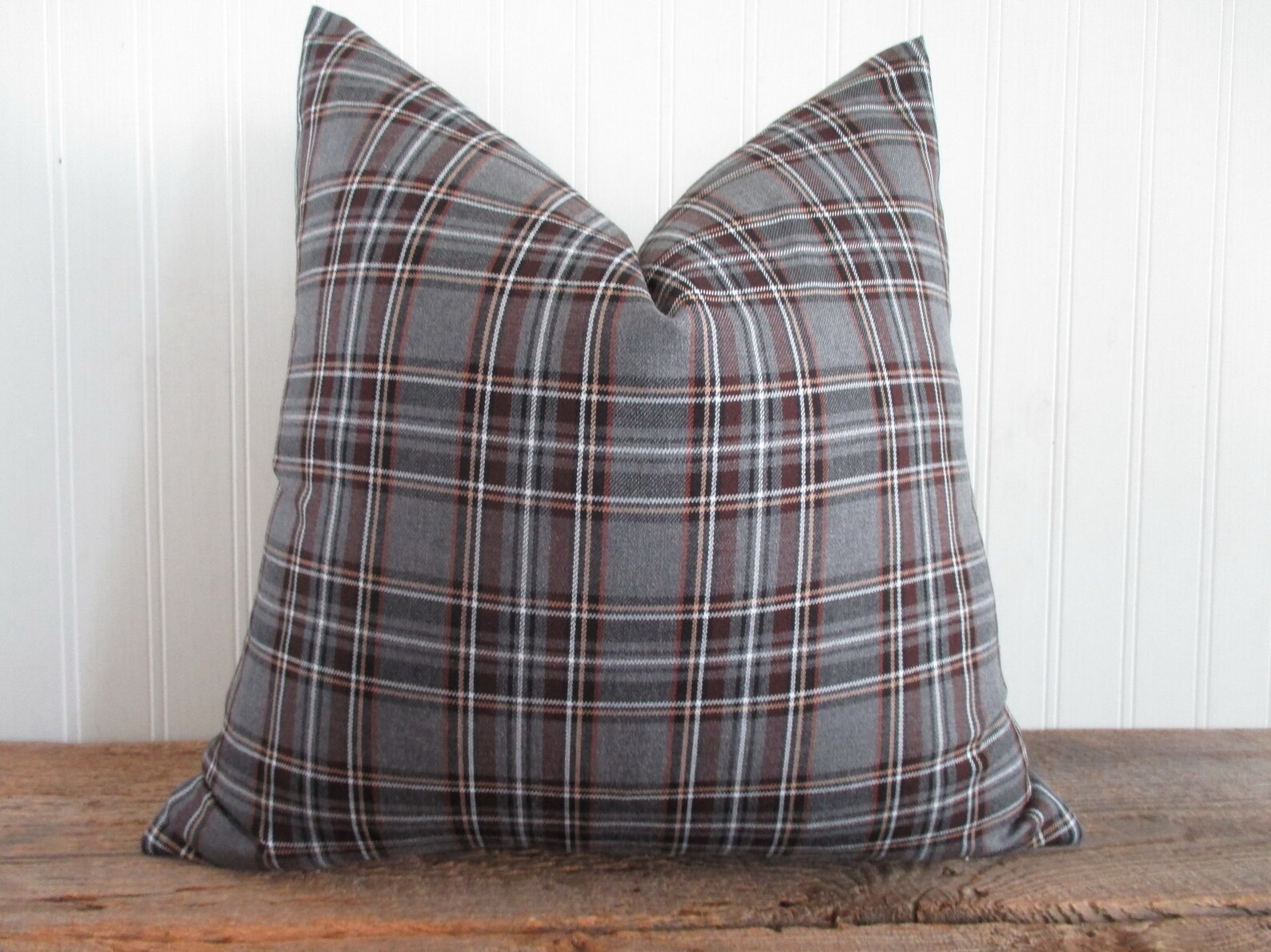 Pillow Cover Tartan Plaid 18 x 18 Grey Brown Tan White Etsy